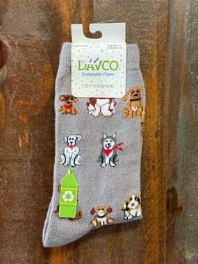Davco Women’s Dog Print Socks in  Grey Sustainable Fiber Crew Socks NWT
